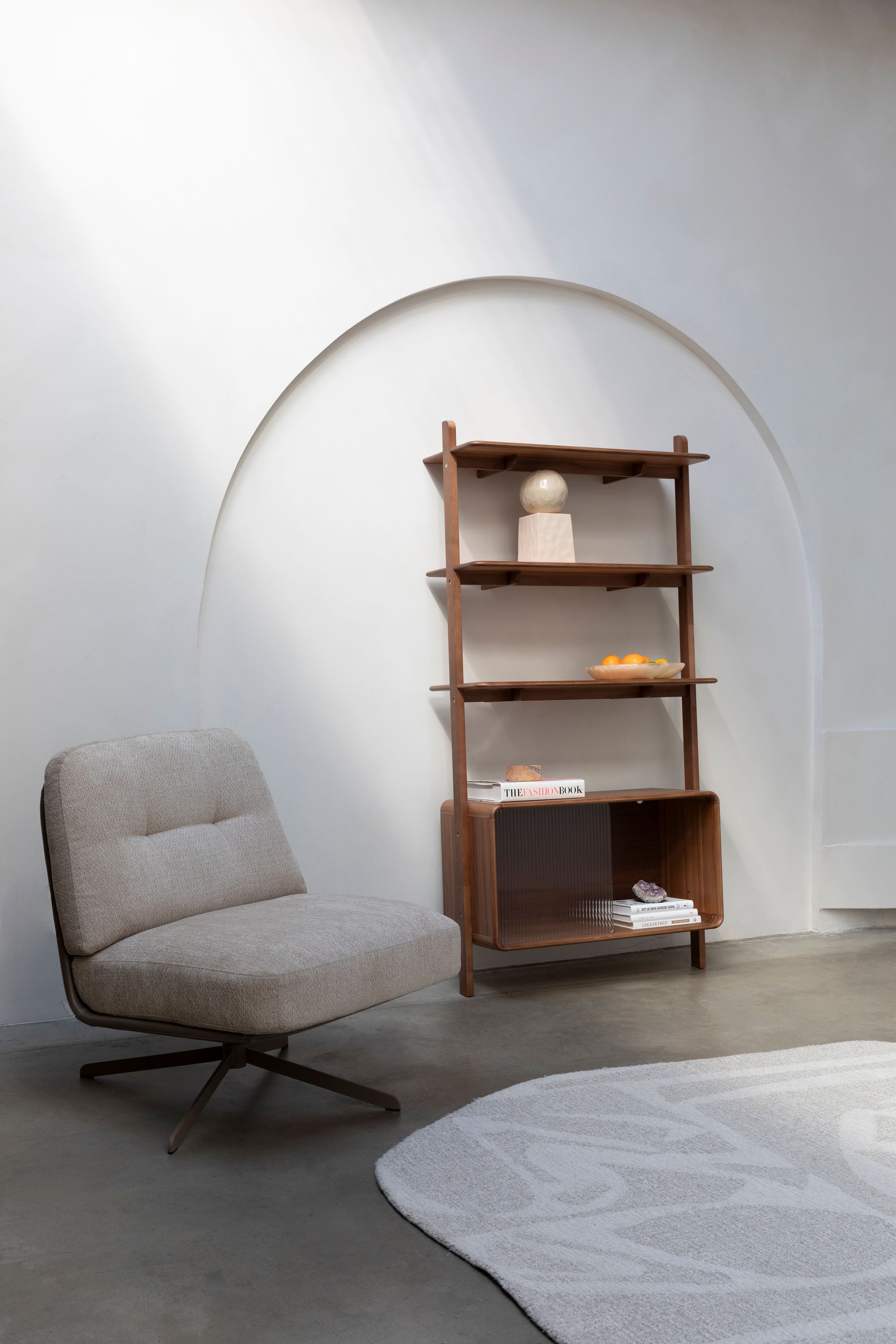 Zuiver Rise Walnut Brown Wood & Ribbed Glass Display Unit